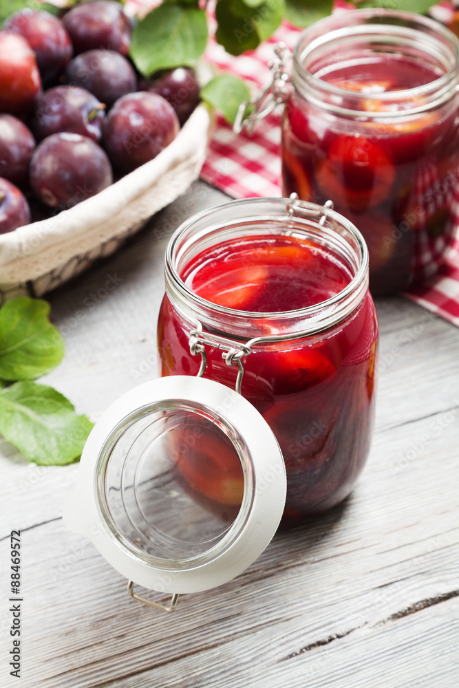 Homemade plum compote