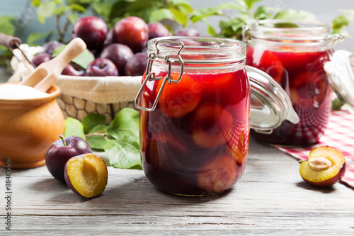 Homemade plum compote photo