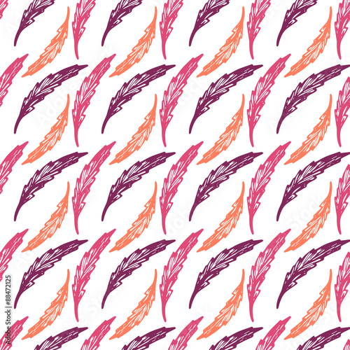 Beautiful colorful seamless pattern with elegant feathers or leaves - hand drawn vector