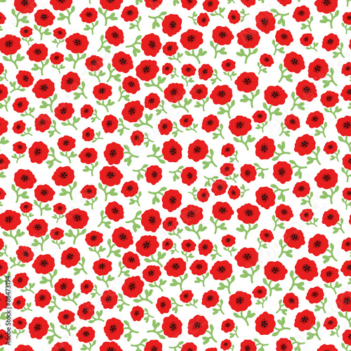 Vector red poppy flowers seamless pattern background with hand drawn flowers.