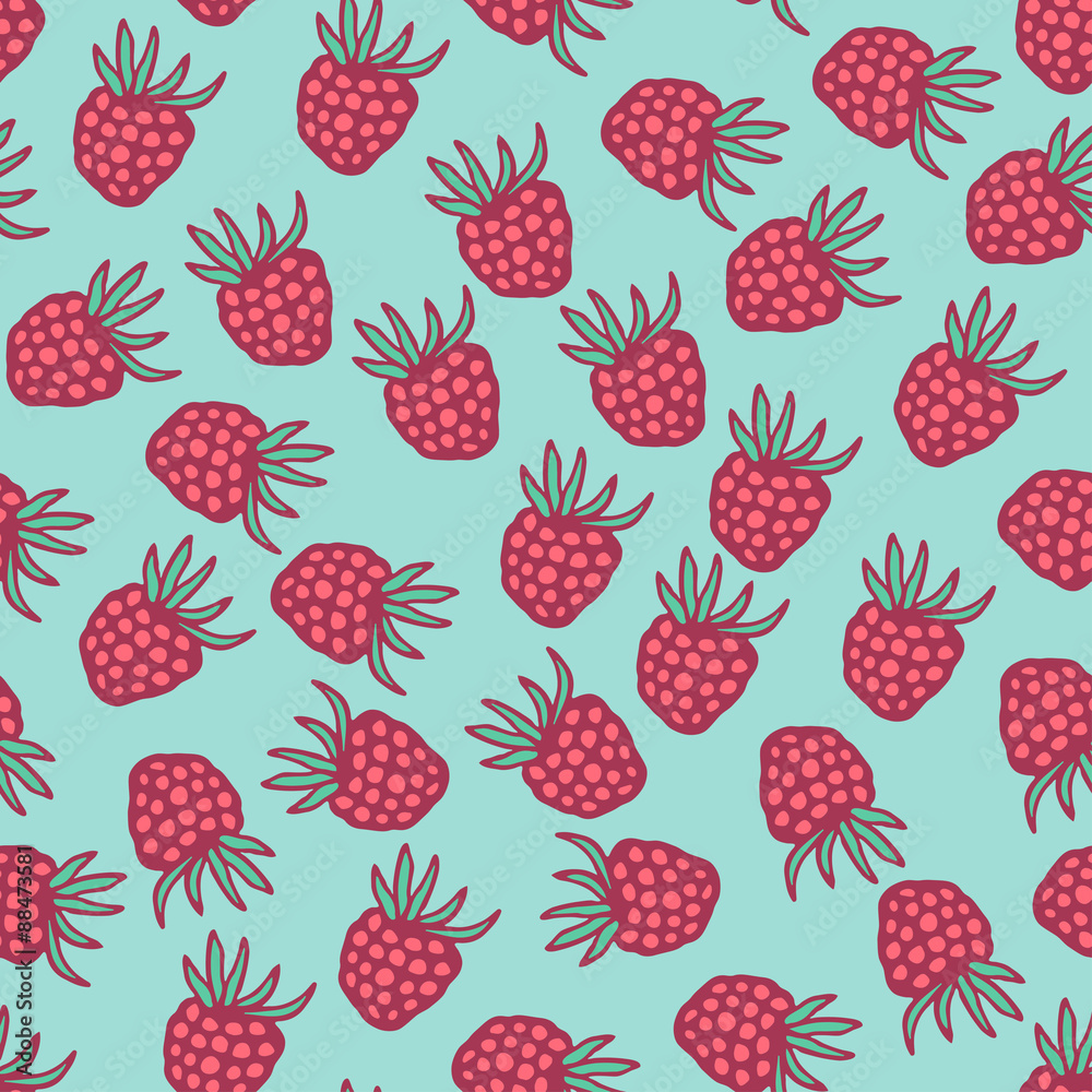 Seamless pattern with berries in retro colors. Raspberries on blue background can be used for card, wrapping, gifts paper, textile, prints. Seamless pattern with berries in retro colors. Raspberries on blue background can be used for card, wrapping, gifts paper, textile, prints.