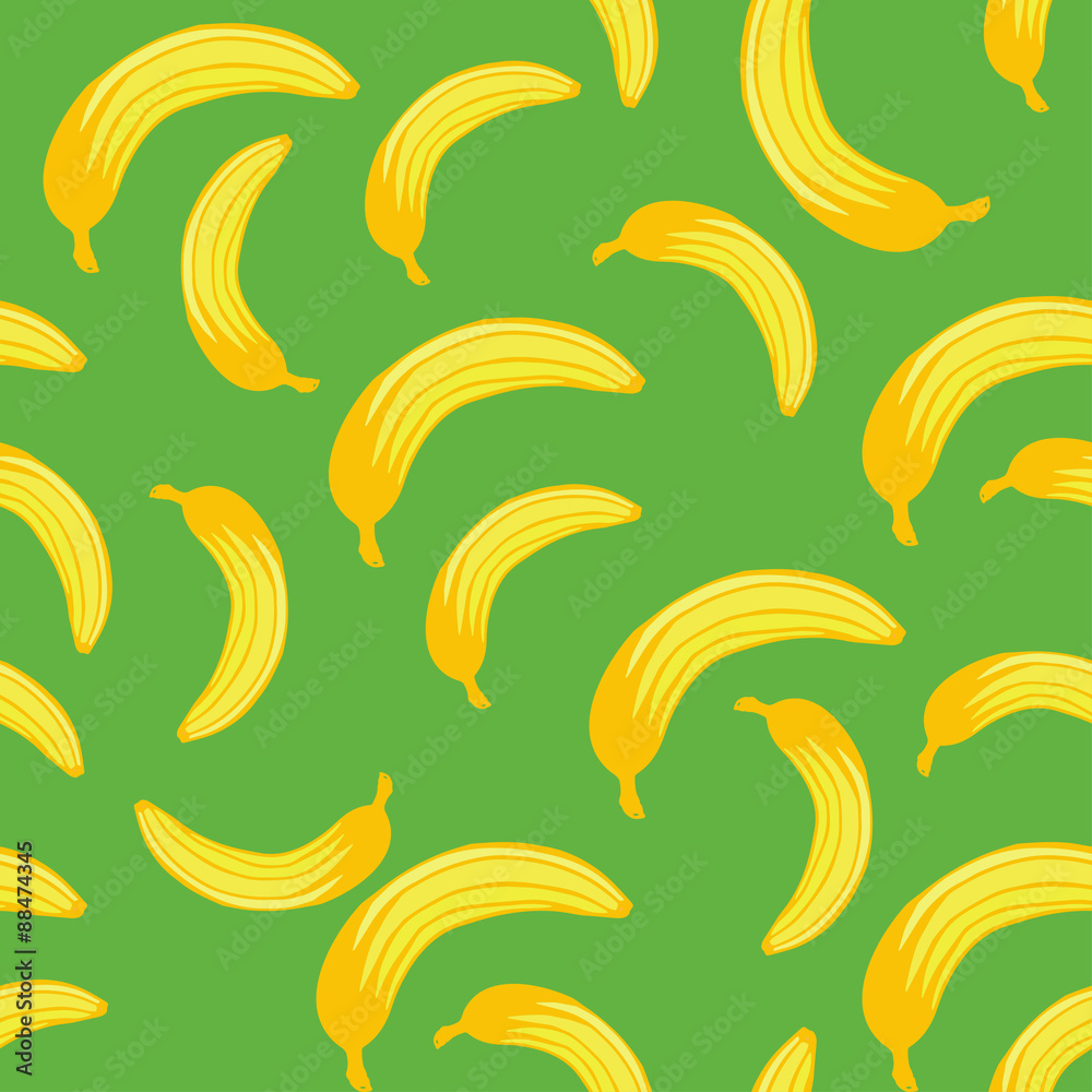 Banana seamless pattern on green background. Tropical fruits wallpaper. Banana seamless pattern on green background. Tropical fruits wallpaper.