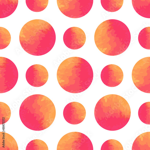 Watercolor seamless pattern with orange pink textured circles. Vector summer background for textile, pattern fills