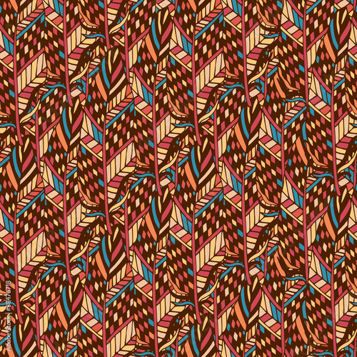 Textile seamless pattern in ethnic colors. Ethnic fabric texture in boho style
