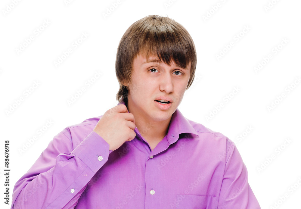 man showing fingers on her throat. Drink man showing fingers on her throat. Drink