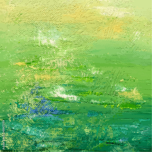 Green acrylic or oil painted background. Abstract backdrop.  Vector illustration