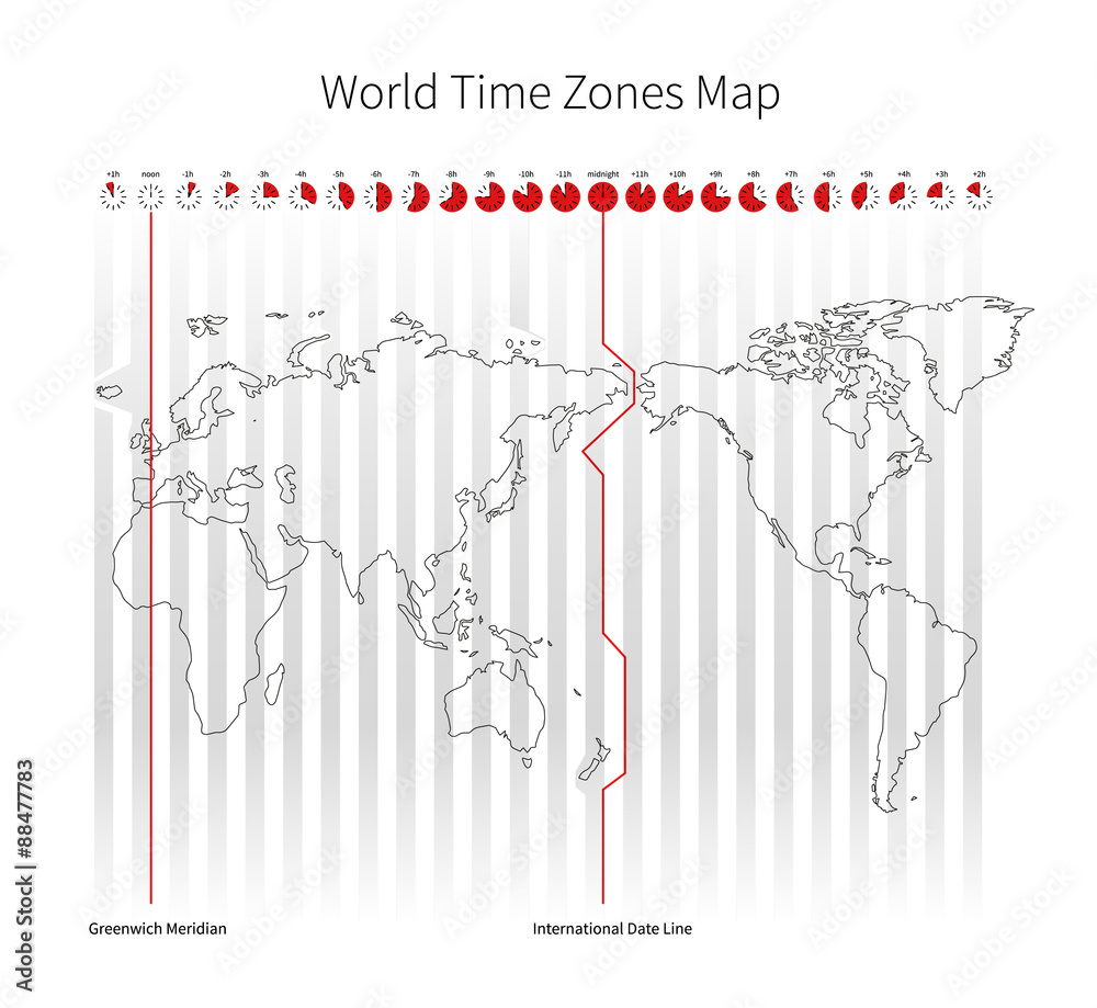 Naklejka premium World Time Zones Map