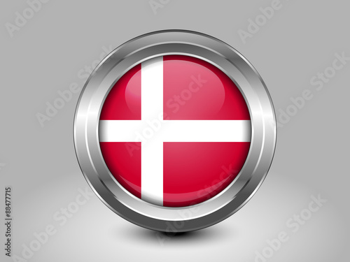 Flag of Denmark. Metal Round Icon