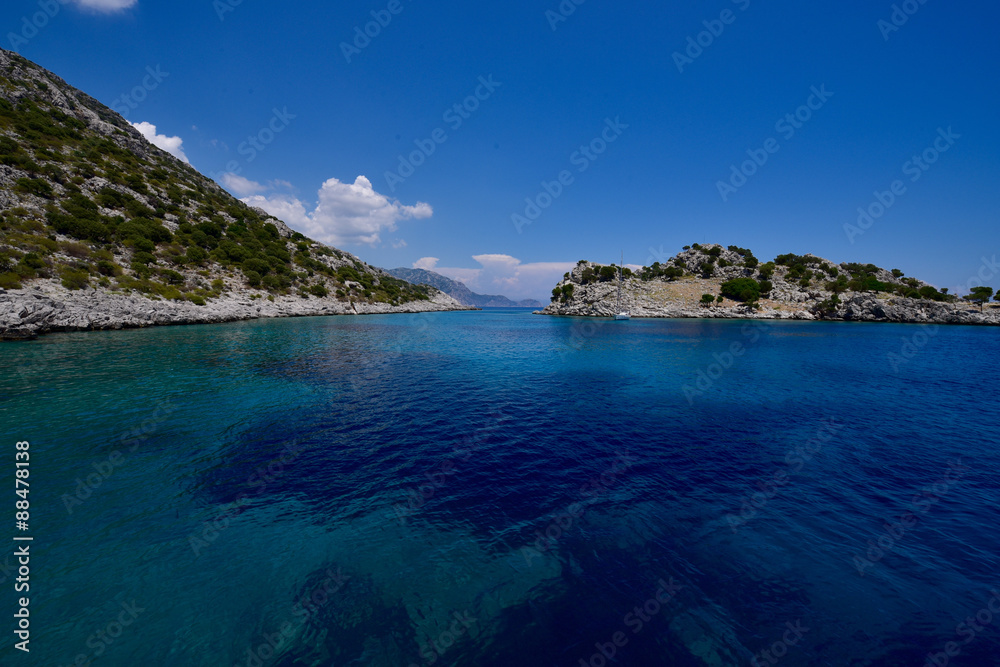 Deep blue bay on the Turkish coast in the Mediterranean sea