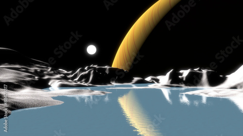 Fototapeta Naklejka Na Ścianę i Meble -  Saturn viewed from Titan moon