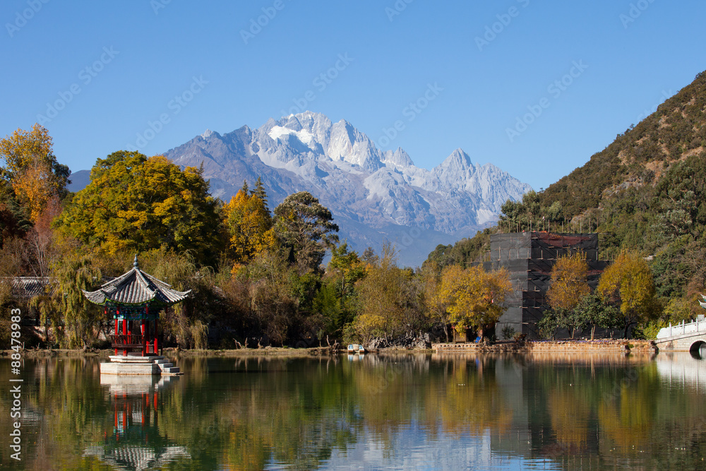 Black Dragon Pool Jade Dragon Snow Mountain in Lijiang, Yunnan, Black Dragon Pool Jade Dragon Snow Mountain in Lijiang, Yunnan,