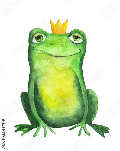 Frog in crown. Watercolor
