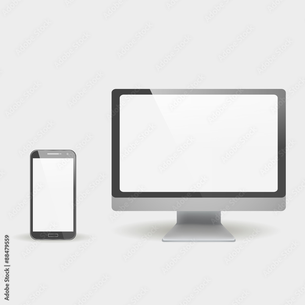 modern and stylish design of the phone, and monitor. set of modern devices modern and stylish design of the phone, and monitor. set of modern devices