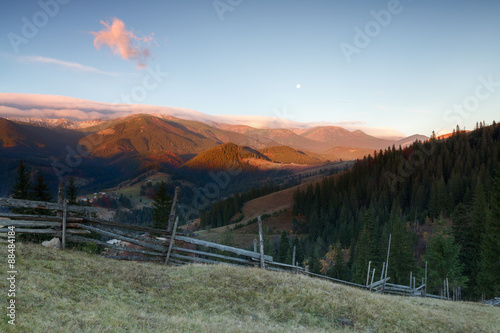 Autumn landscape in the Carpathians near the village