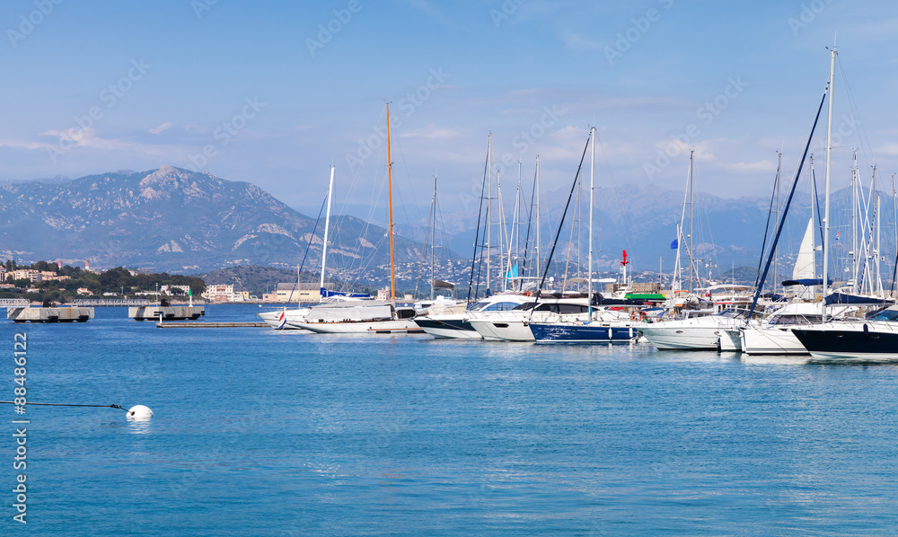 Yachts in marina of Ajaccio, Corsica, France