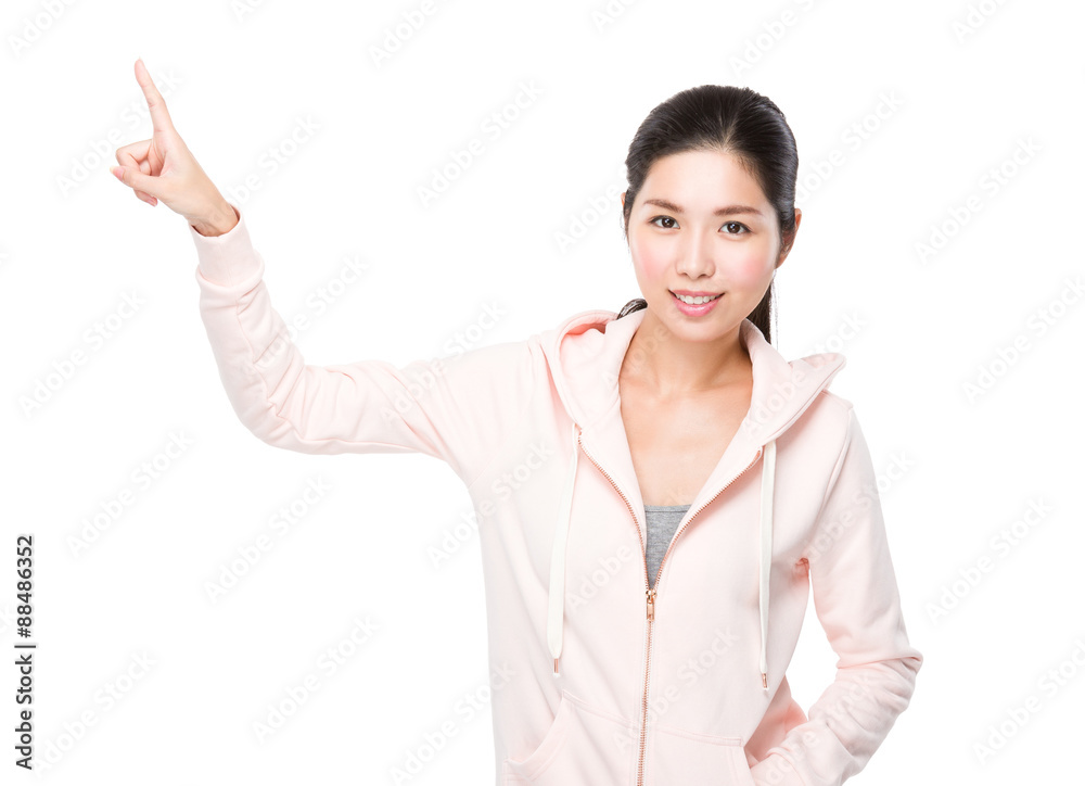 Young woman with finger point up Young woman with finger point up