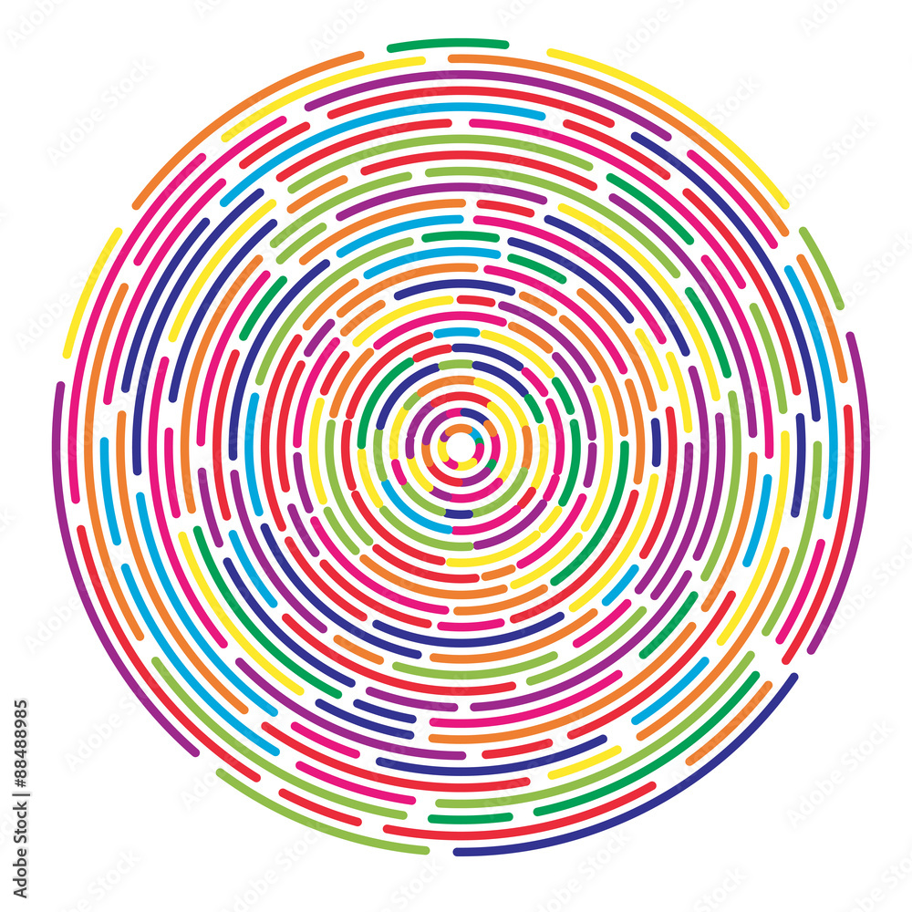 Colorful dashed random concentric circles abstract background
