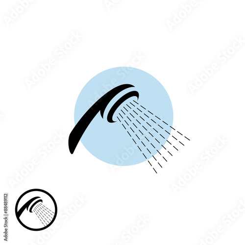 Shower head icon with water flow