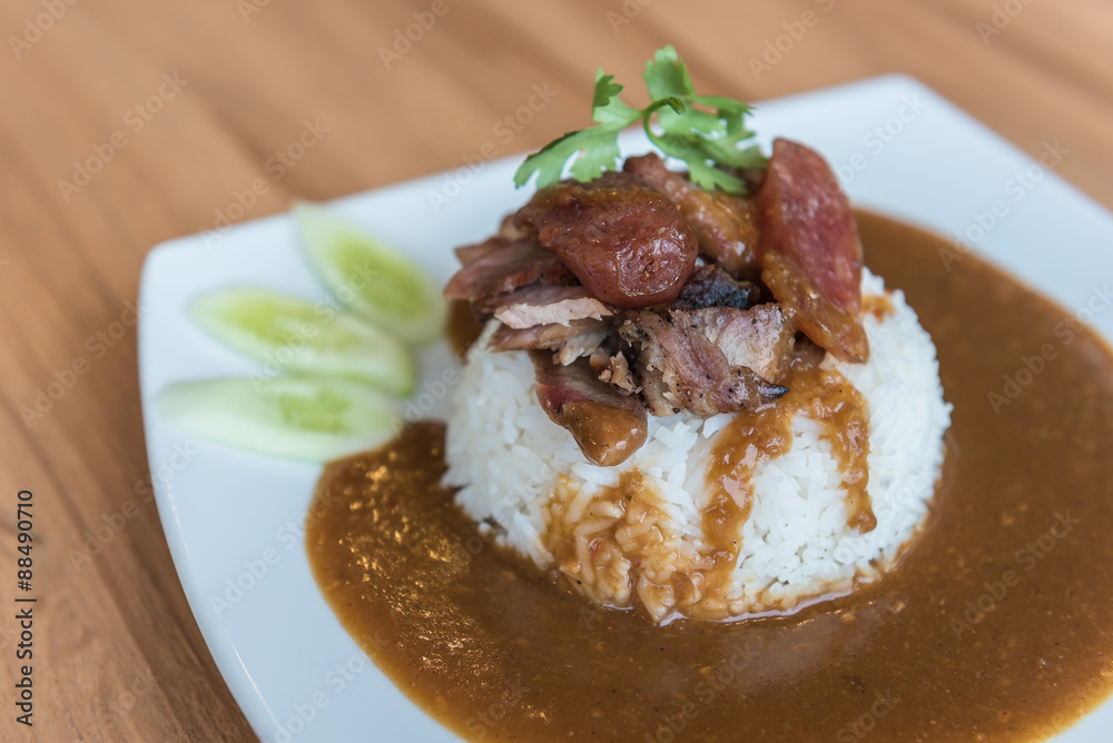 Crispy roasted belly pork chinese style and rice Crispy roasted belly pork chinese style and rice