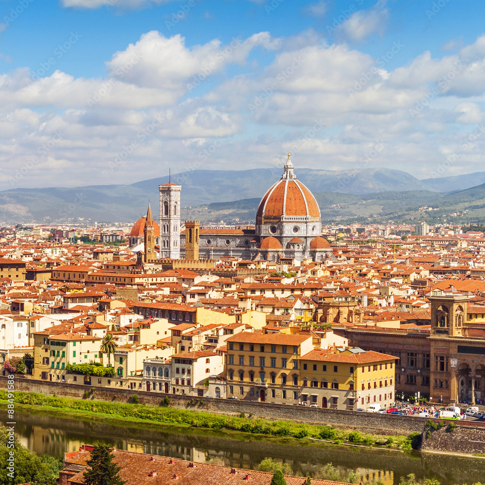 Florence panorama Cathedral Santa Maria Del Fiore from Piazzale Michelangelo (Tuscany, Italy)
