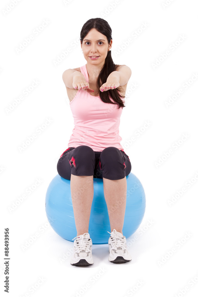 girl doing crunches on fitness ball girl doing crunches on fitness ball