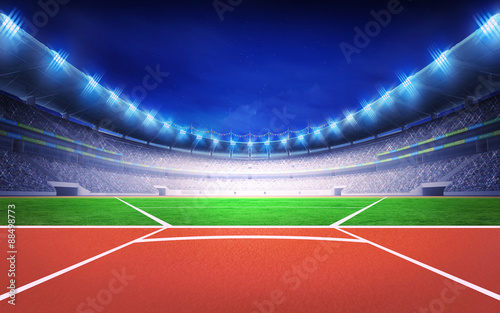 athletics stadium with javelin throw post photo