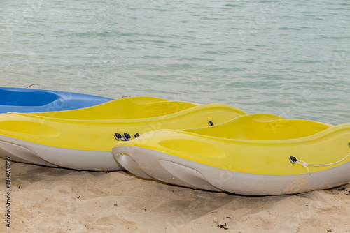 Kayaks on the beautiful sandy Caribbean beach