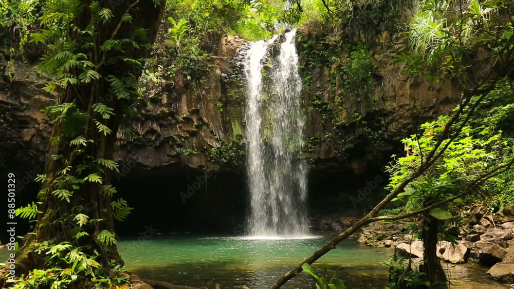 Drone Aerial Shot Approach to Tropical Waterfall in Hawaii with Swimming Hole
Drone Aerial Shot Approach to Tropical Waterfall in Hawaii with Swimming Hole