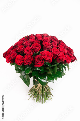 Fototapeta Naklejka Na Ścianę i Meble -  Isolated large bouquet of 101 red rose isolated on white, vertic