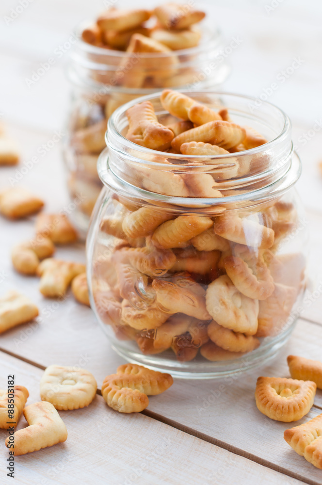 Crackers on wooden board Crackers on wooden board