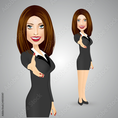 business woman giving a right hand for  photo