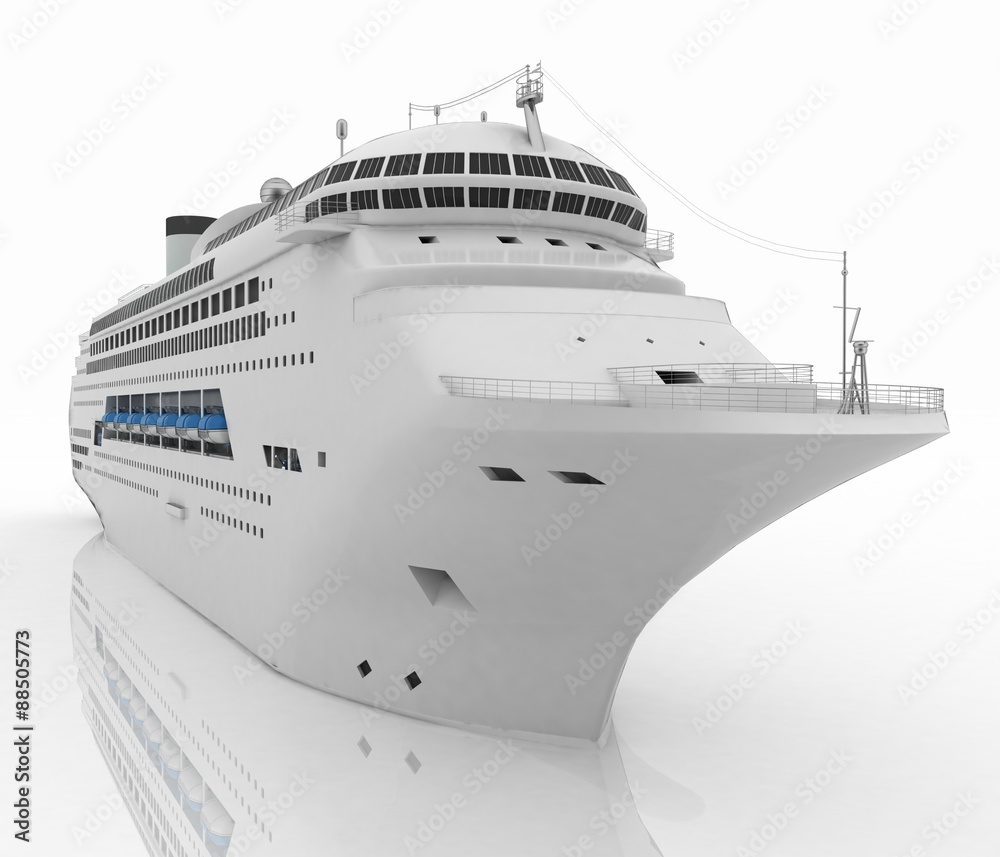 Luxury white cruise ship. 3d render illustration