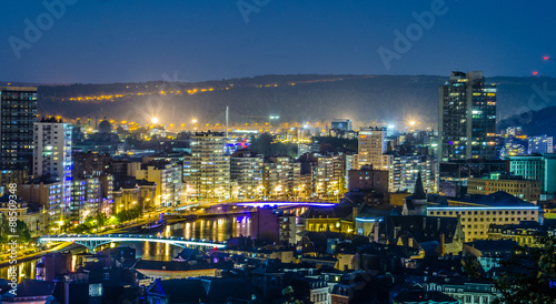 night panoramic view over city of liege in belgium from top of local citadel.