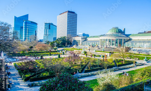 The Jardin Botanique and modern skyscrapers in Brussels, Belgium