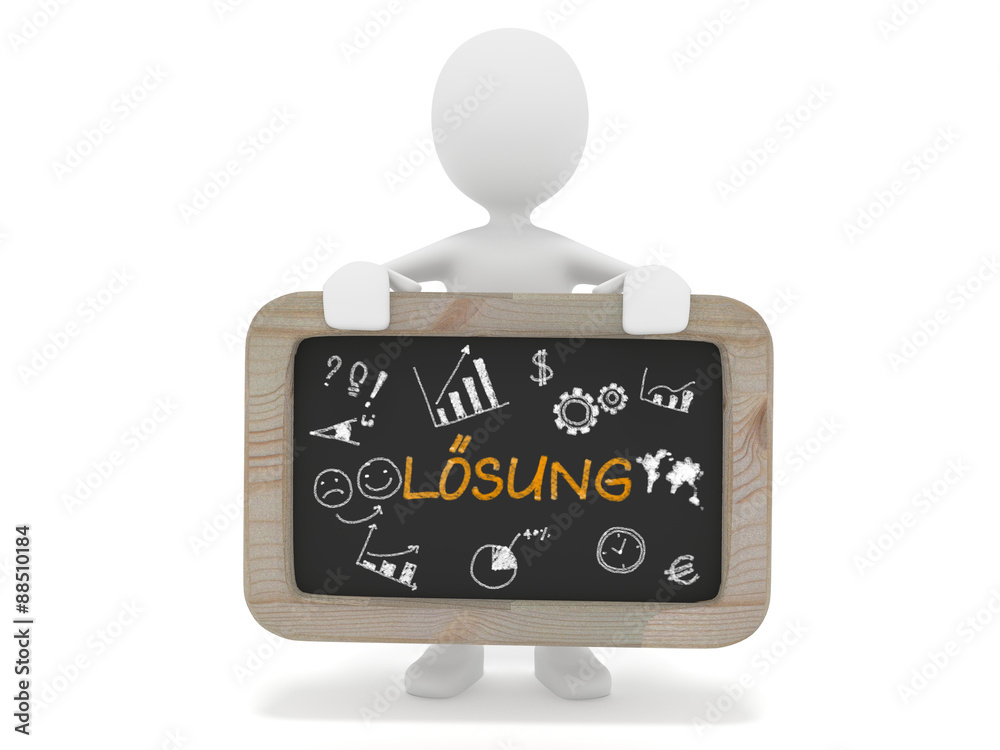 Illustrazione Stock 3D Männchen mit Tafel „Lösung“ | Adobe Stock