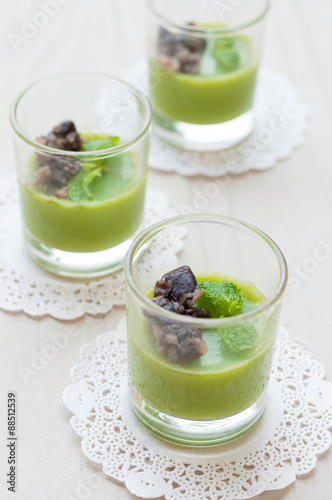 Green tea Panna Cotta with red beans