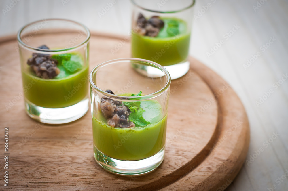 Green tea Panna Cotta with red beans Green tea Panna Cotta with red beans