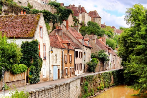 Pretty riverside houses of the medieval village of Semur en Auxois, Burgundy, France #88513362
