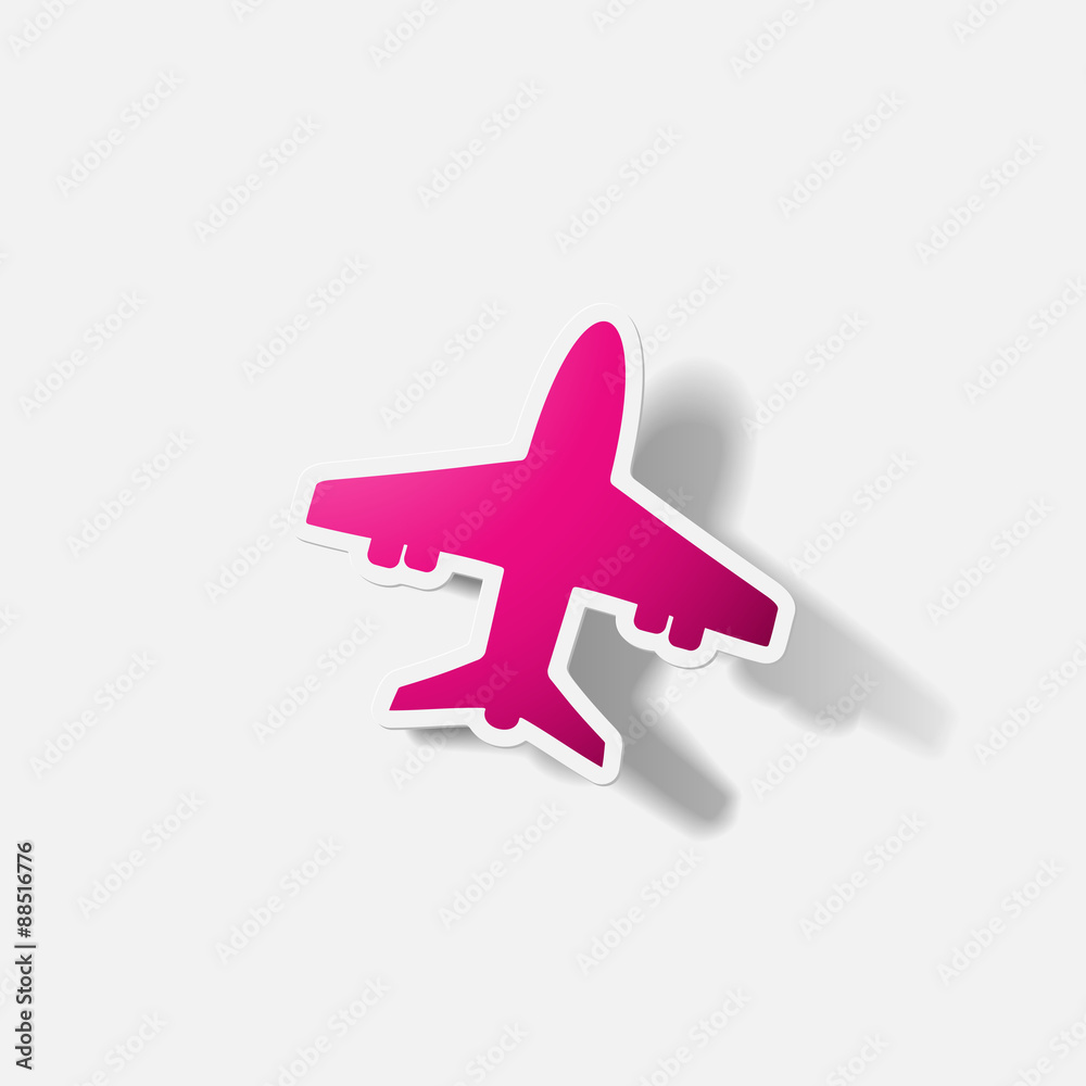 Paper clipped sticker: plane