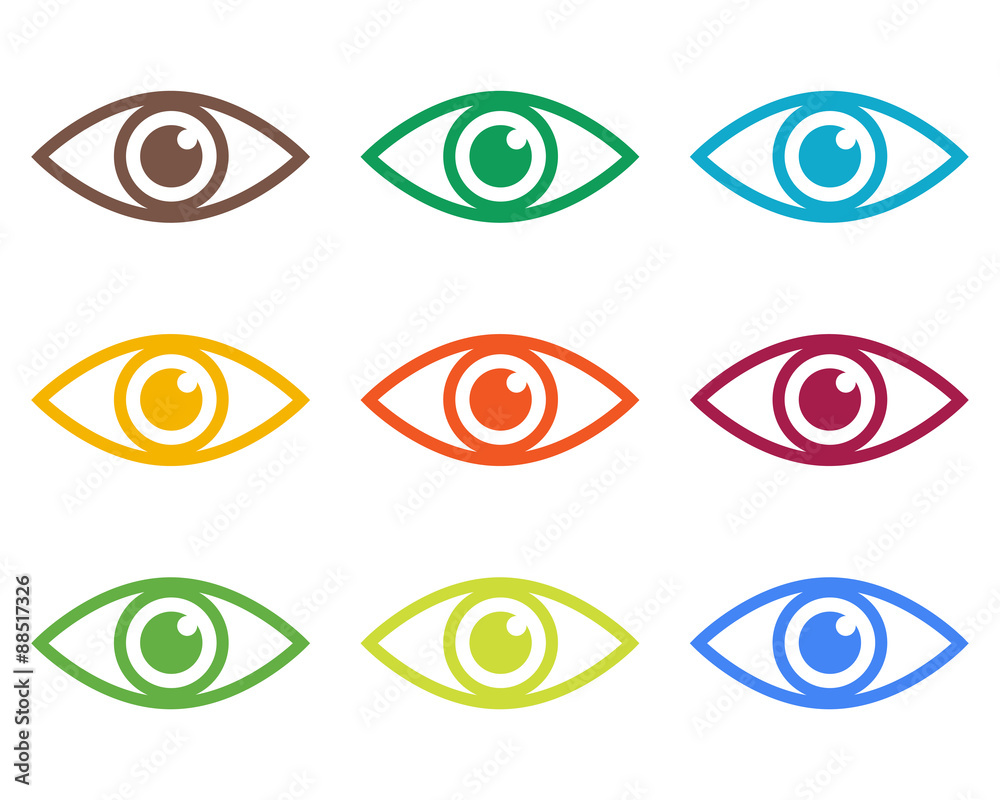 Icon of eye. Colorful set. Icon of eye. Colorful set.
