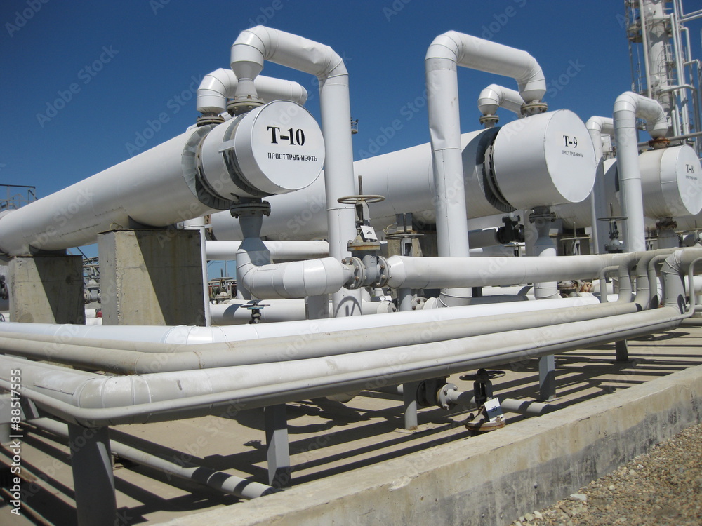 Fototapeta premium Heat exchangers at oil refinery.