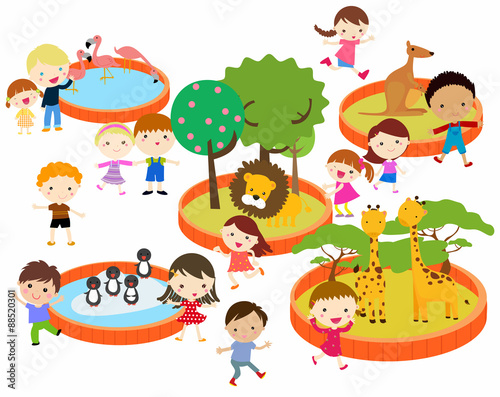 illustration of kids to the zoo