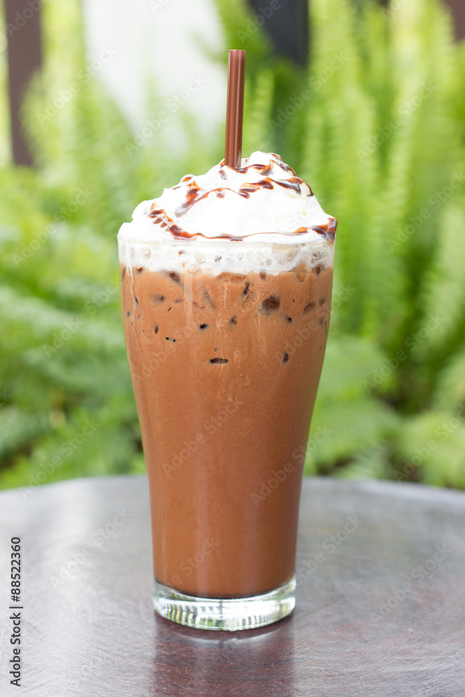 Iced cocoa and whipped cream. Iced cocoa and whipped cream.