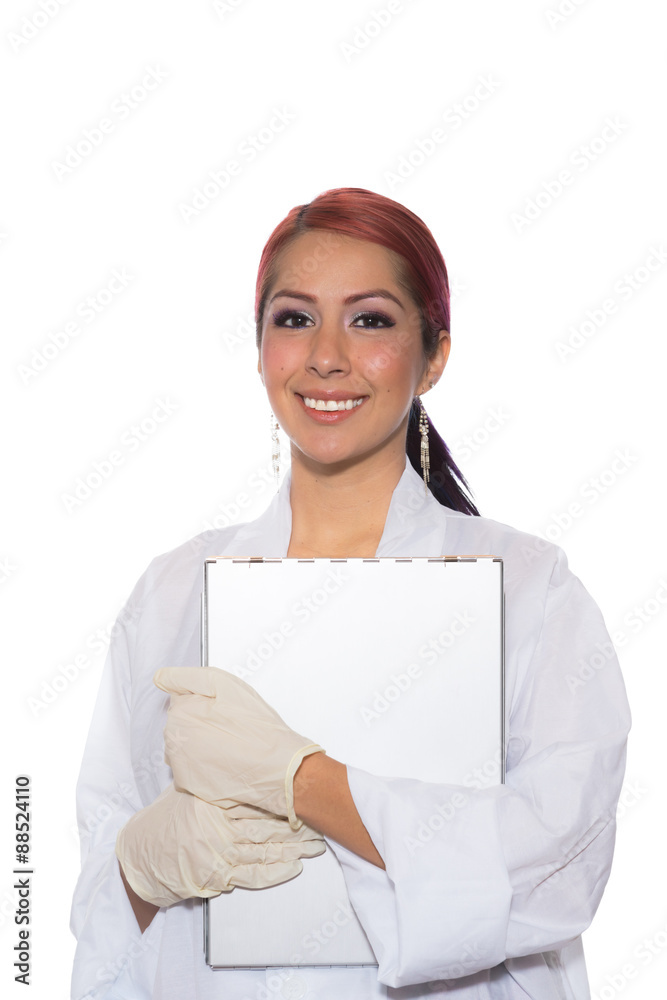 Female Wearing Lab Coat While Holding Clipboard Female Wearing Lab Coat While Holding Clipboard