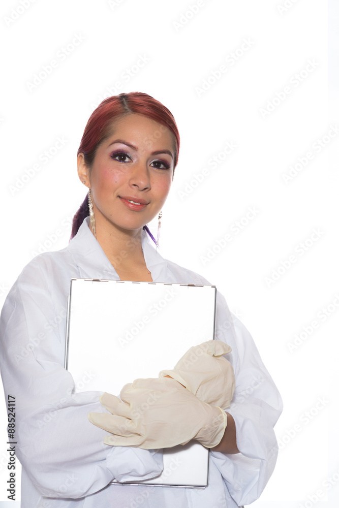 Female Wearing Lab Coat While Holding Clipboard Female Wearing Lab Coat While Holding Clipboard