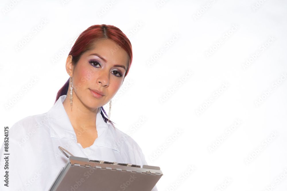 Female Wearing Lab Coat While Holding Clipboard Female Wearing Lab Coat While Holding Clipboard