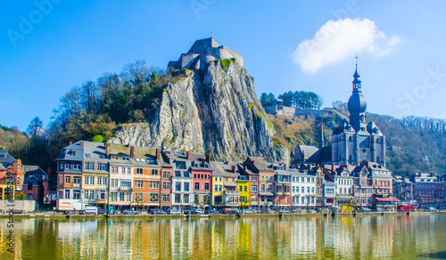 Fényképezés view over the beautiful landscape of dinant with citadel overlooking the city