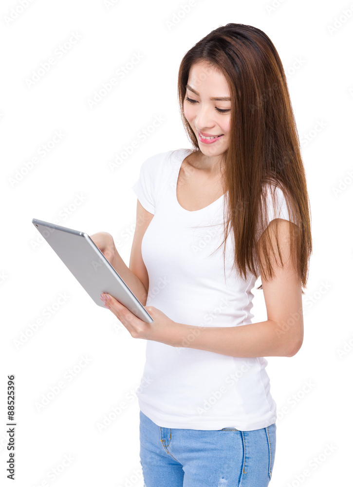 Young woman use of the tablet pc Young woman use of the tablet pc