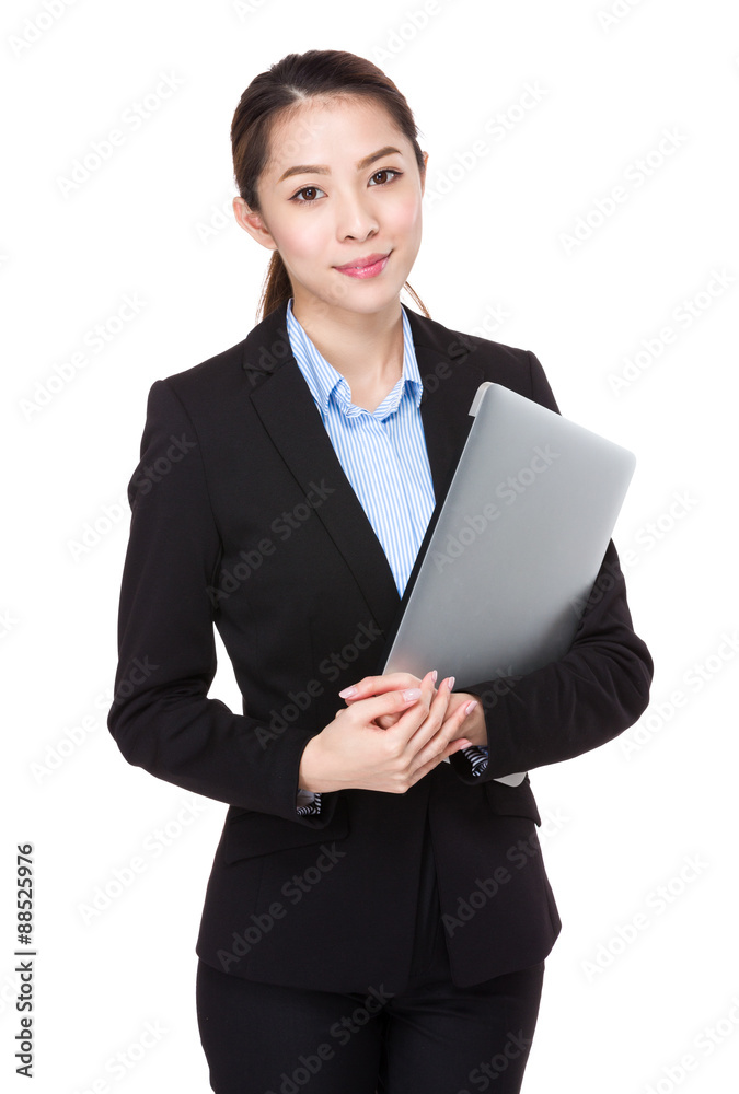 Asian businesswoman hold with laptop computer Asian businesswoman hold with laptop computer