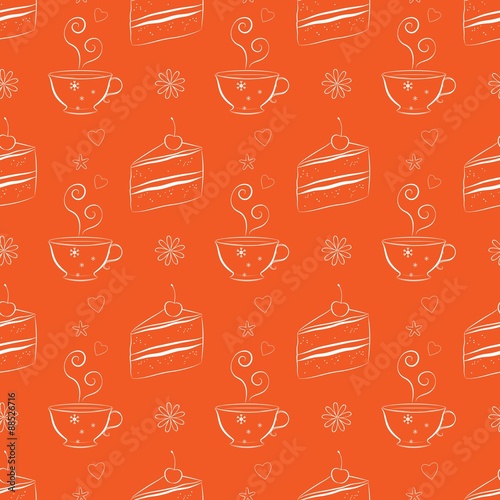 Seamless pattern with cakes and teacups